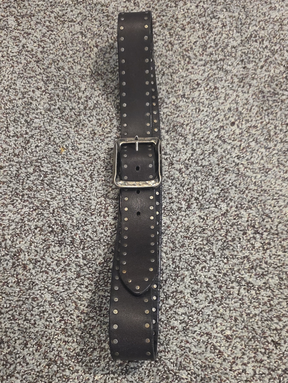 John Varvatos Black Leather Studded Belt with Silver-Tone Buckle